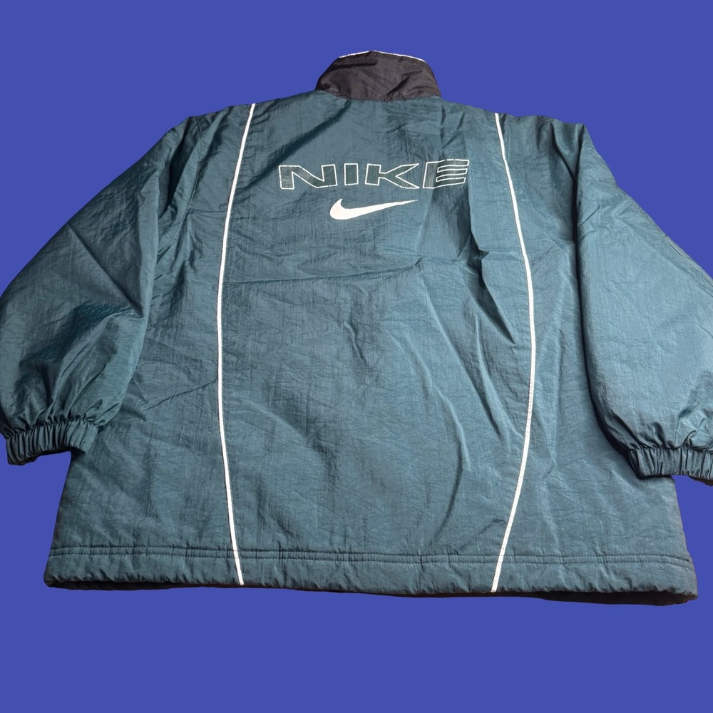 Nike Youth Large 14-16 Windbreaker Jacket Black Green Quilt Lined Track 90s Vtg